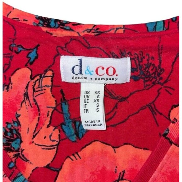 DENIM & COMPANY Women's XS Red Floral Stretch Fabric Top - Picture 8 of 10